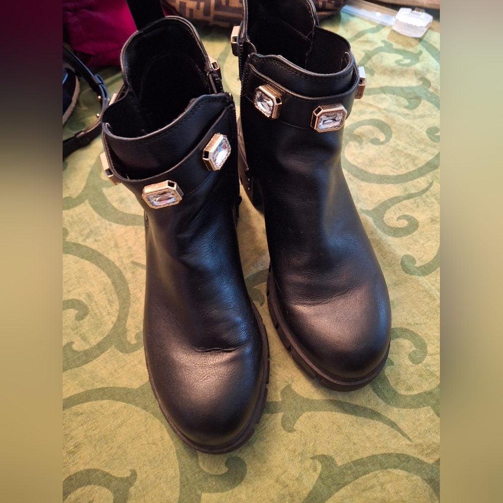 Chic Black Ankle Boots with Gem Accents